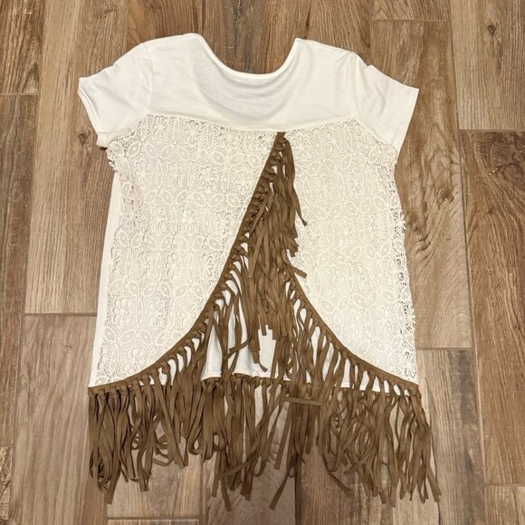 Judith March Western Top With Leather Fringe and Lace - Picture 3 of 3
